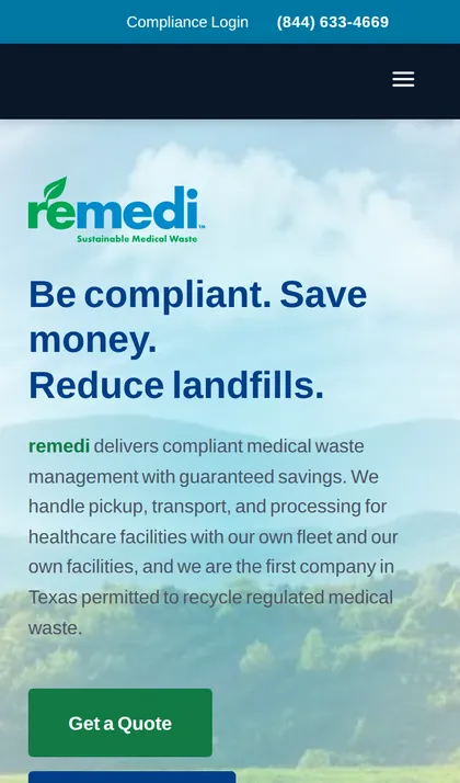Phone view of a site our team built: Medical waste company, Texas