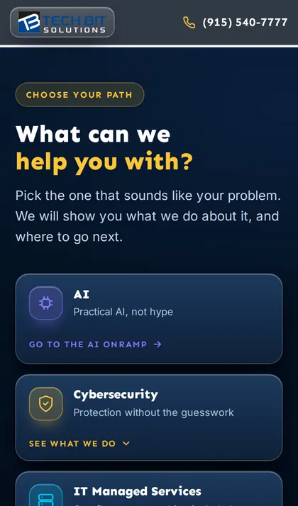 Phone view of a site our team built: IT company, El Paso