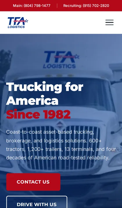 Phone view of a site our team built: Trucking company